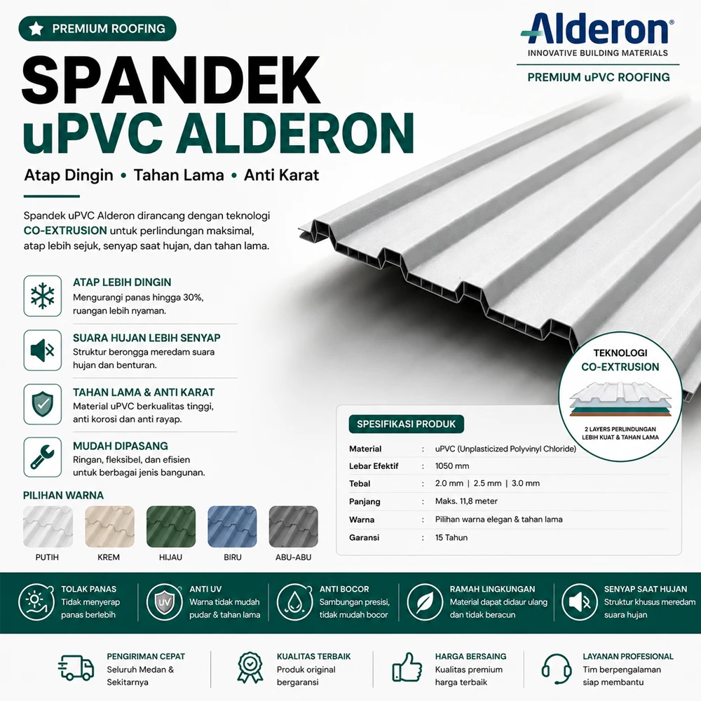 Atap uPVC Alderon premium anti panas dan anti bocor di Medan