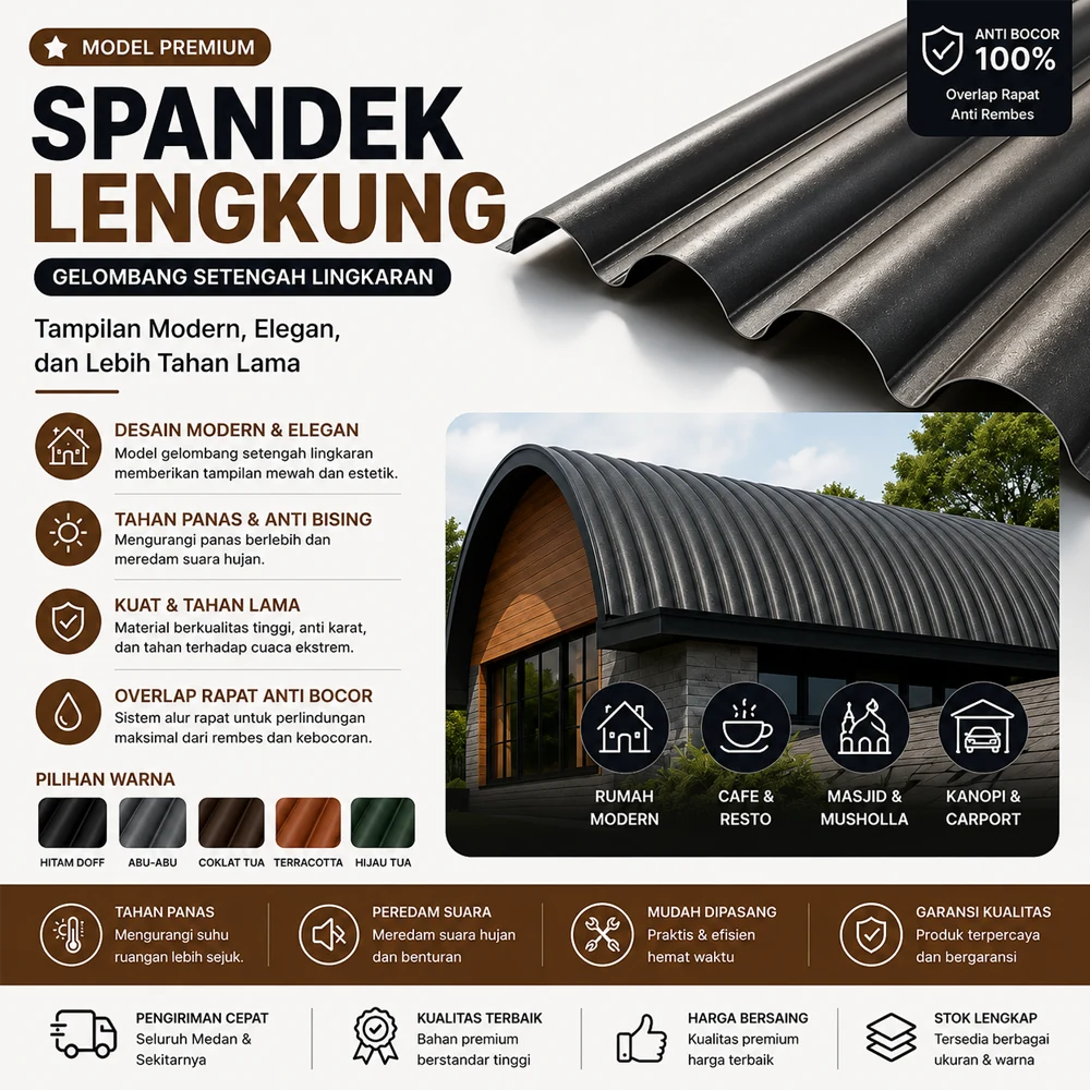 Spandek lengkung modern model gelombang setengah lingkaran