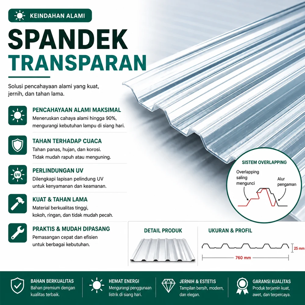 Pilihan produk spandek transparan untuk atap bangunan di Medan