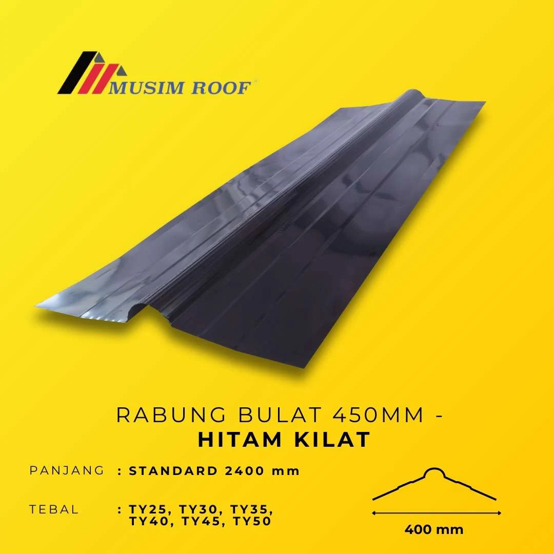 spesifikasi rabung bulat 450mm hitam kilat