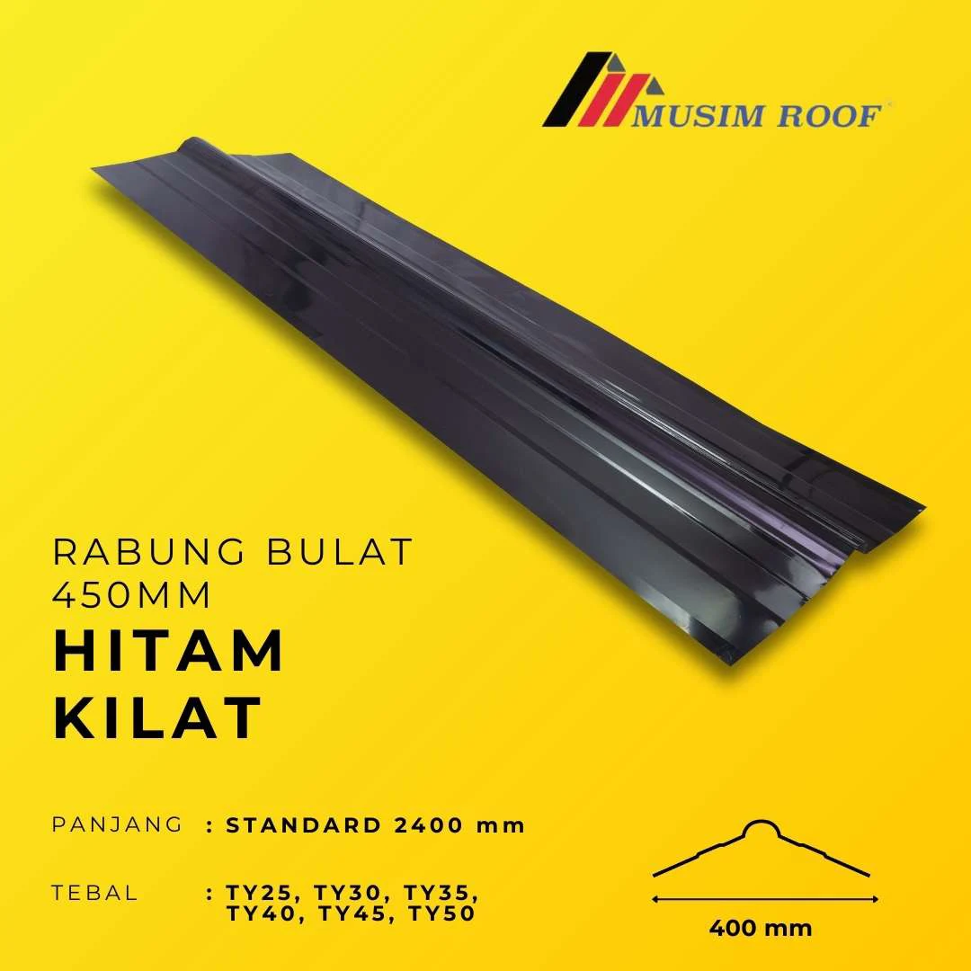 spesifikasi rabung bulat 450mm hitam kilat